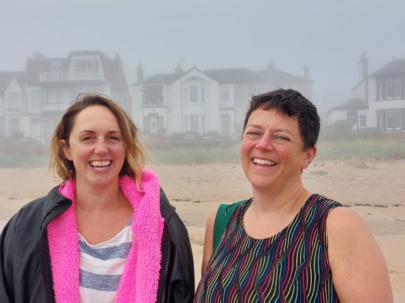 Smiles Nos.480-481 Claudia and Katie from North Berwick captured in the Haar shortly before their sea swim.
